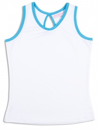 Girls white tennis vest with Twilight Blue trim